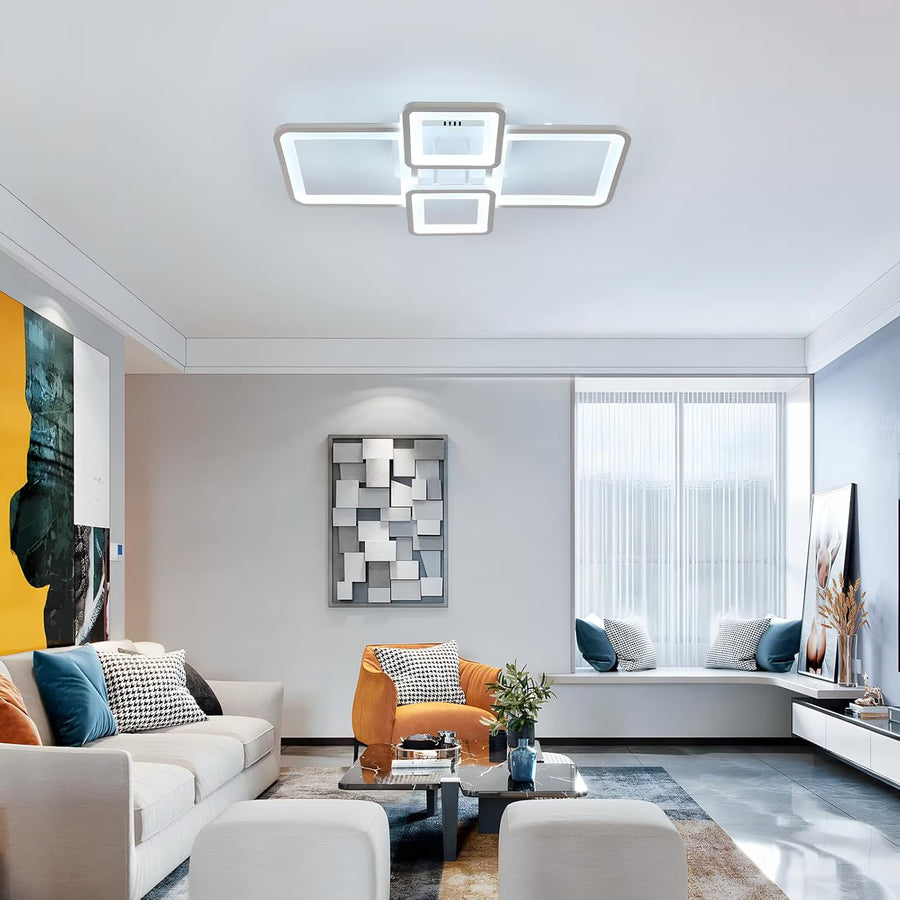 LED полилей с дистанционно управление Ella 85W, 4 квадрата, студена/гореща/неутрална светлина, нестабилна, бяла