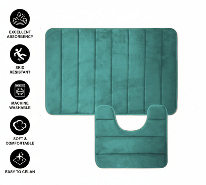 Комплект от 3 постелки за баня, 50x40 см, сини, неплъзгащи се